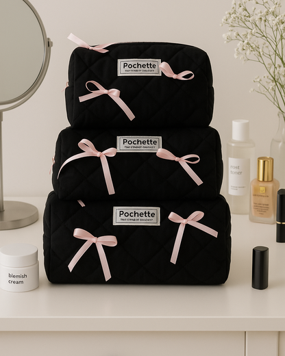 Pink/black Bow beauty bag