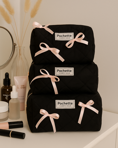 Pink/black Bow beauty bag