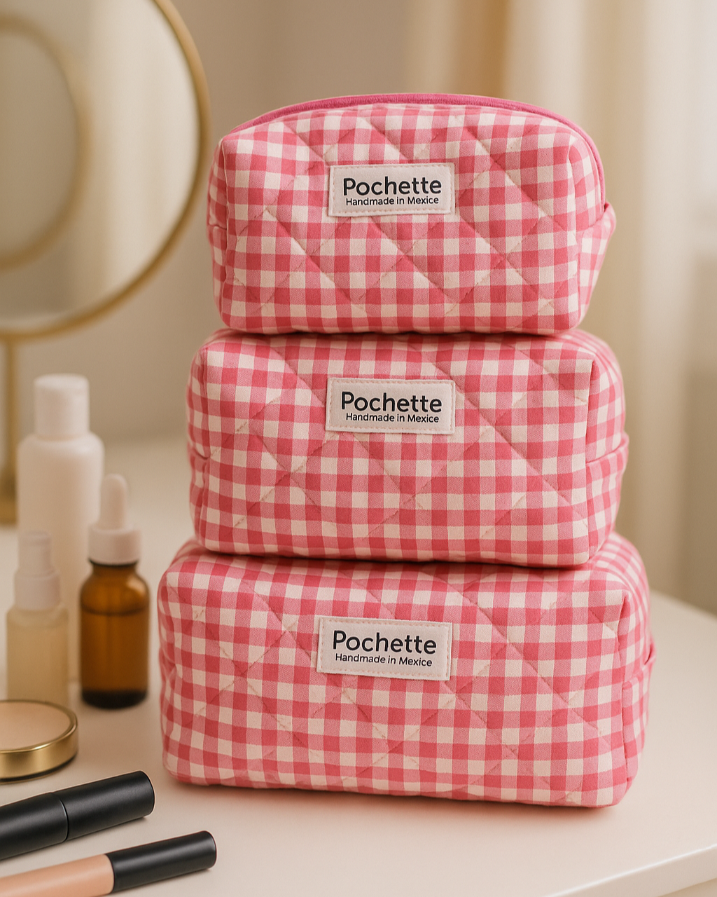 Pink check beauty case