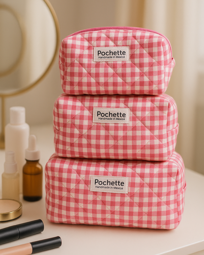 Pink check beauty case