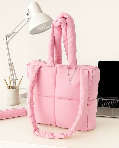 Puffer Quilted Tote Bag With Zipper