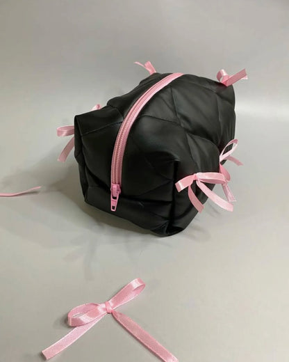Pink/black Bow beauty bag