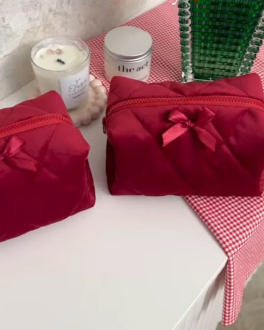 Rose Blush Beauty Bag | Quilted Travel Makeup Pouch - Pochette