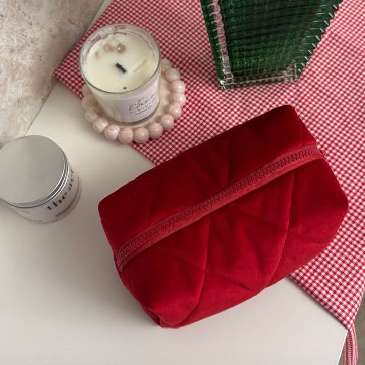 Rose Blush Beauty Bag | Quilted Travel Makeup Pouch - Pochette