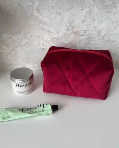 Rose Blush Beauty Bag | Quilted Travel Makeup Pouch - Pochette