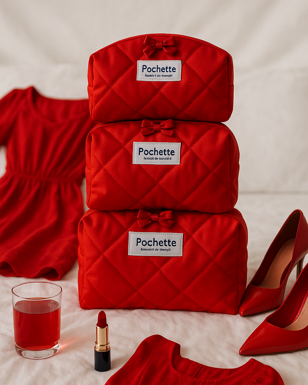 Rose Blush Beauty Bag | Quilted Travel Makeup Pouch - Pochette