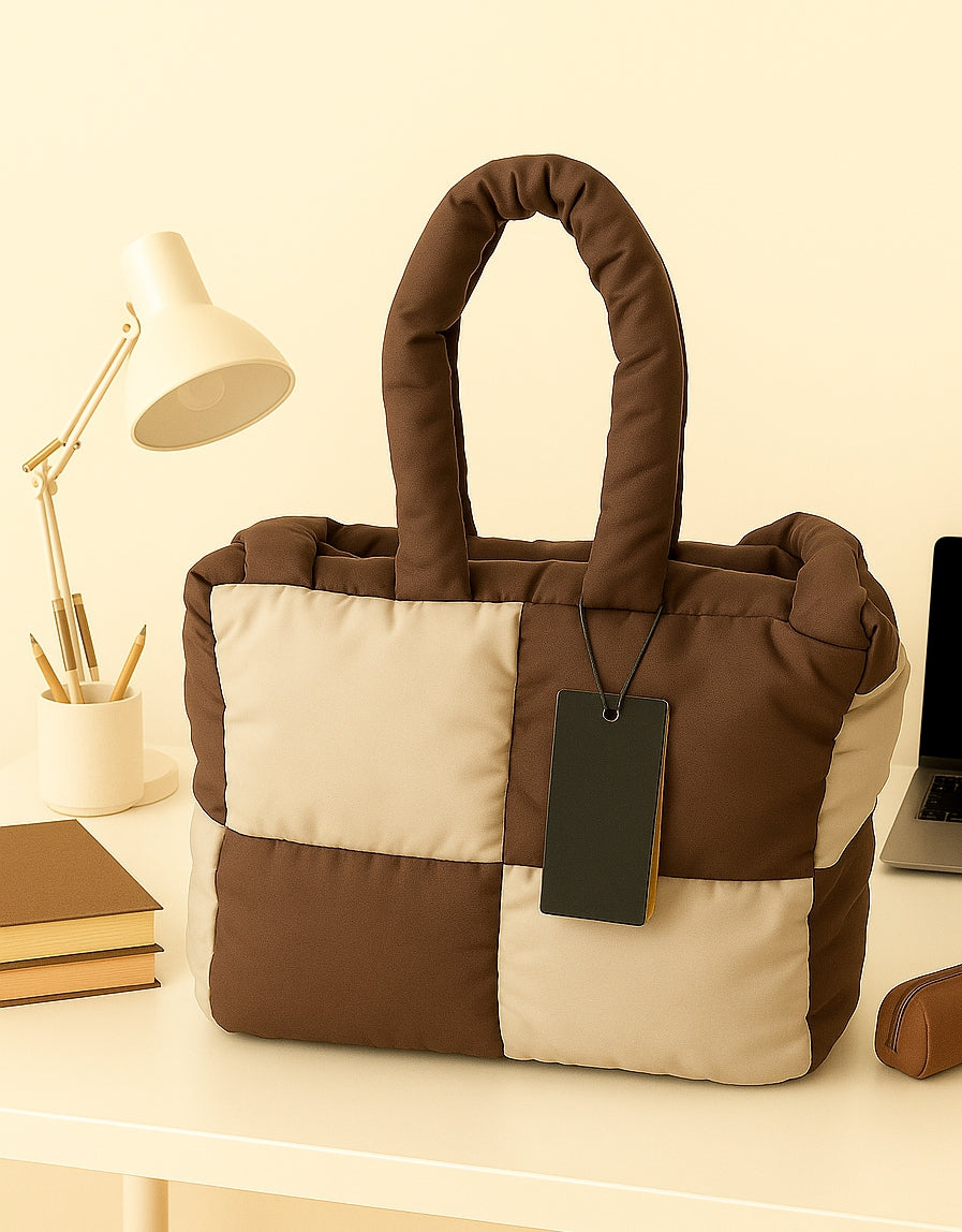 Women's Quilted Checker Puffer Bag | Handmade in Karachi - Pochette