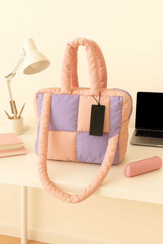 Women's Quilted Checker Puffer Bag | Handmade in Karachi - Pochette