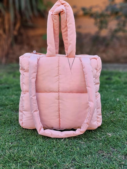 Puffer Quilted Tote Bag With Zipper