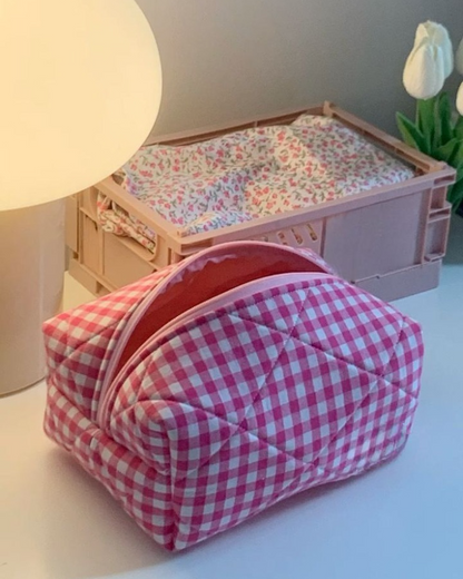 Pink check beauty case