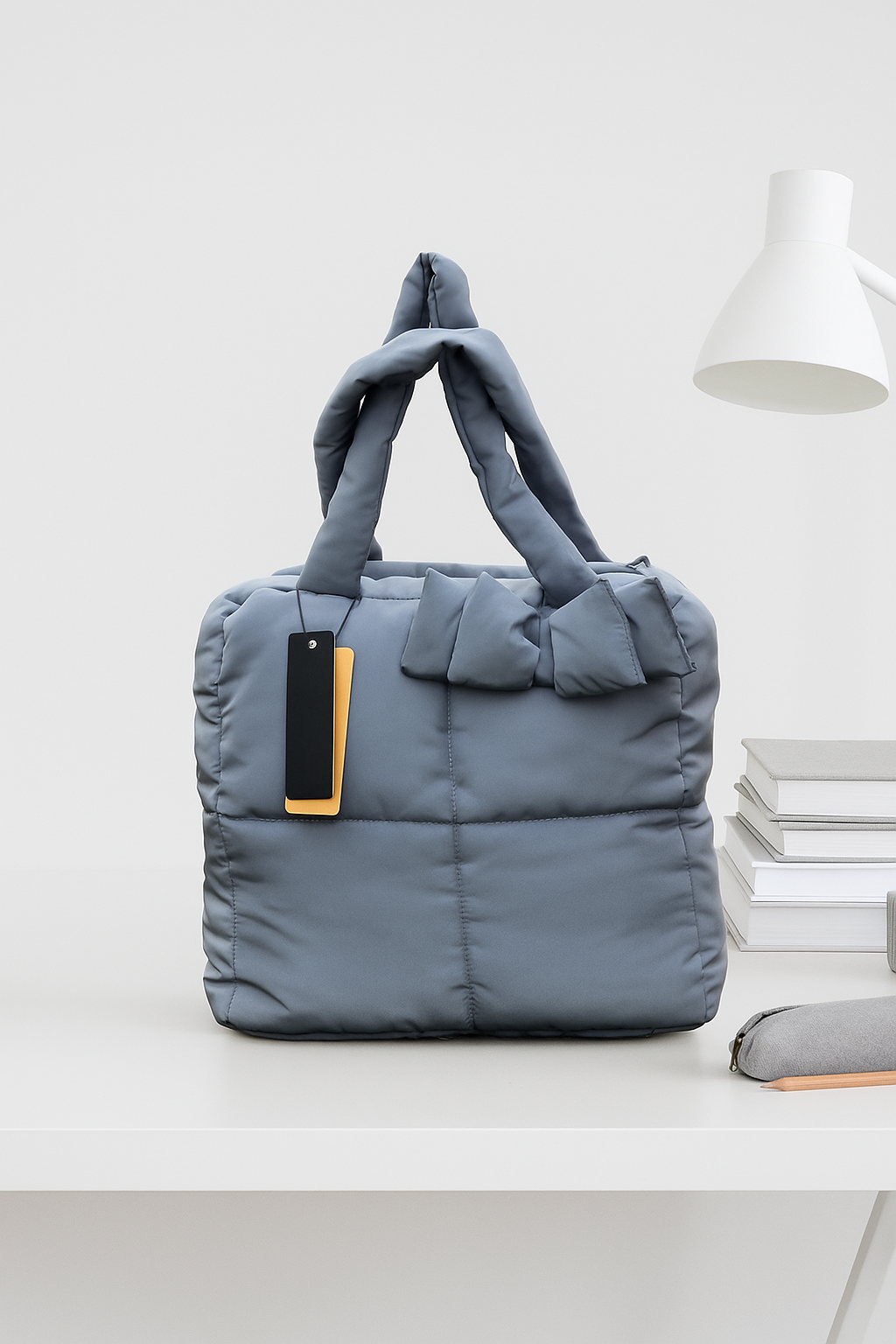 Quilted Puffer Tote Bag with Bow