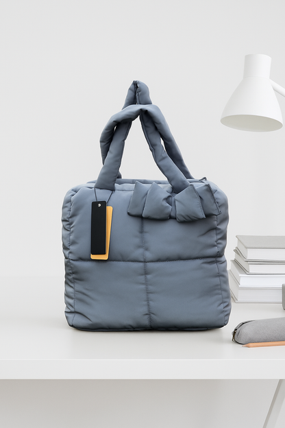 Quilted Puffer Tote Bag with Bow