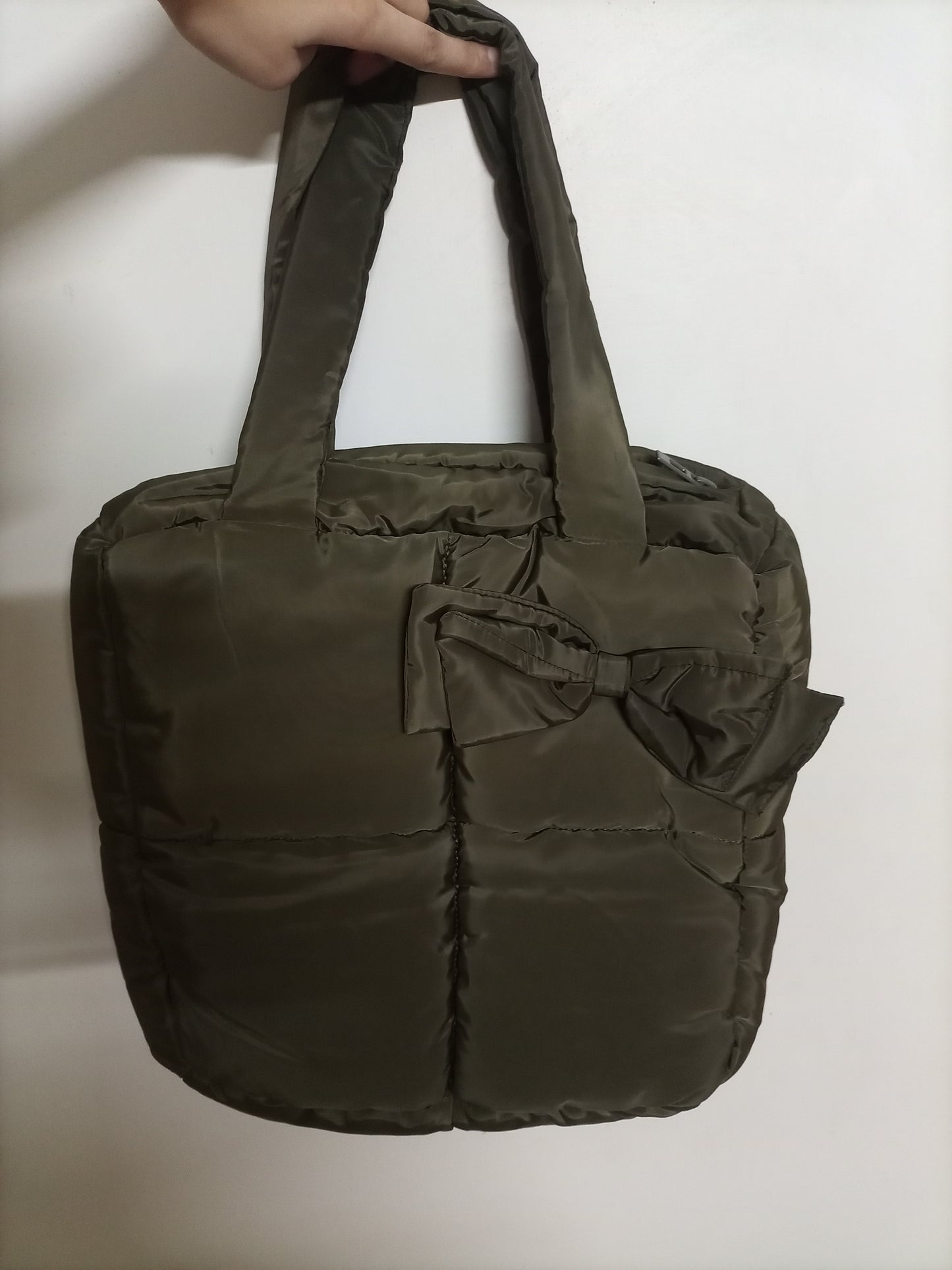 Quilted Puffer Tote Bag with Bow