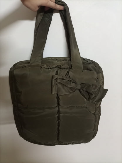 Quilted Puffer Tote Bag with Bow