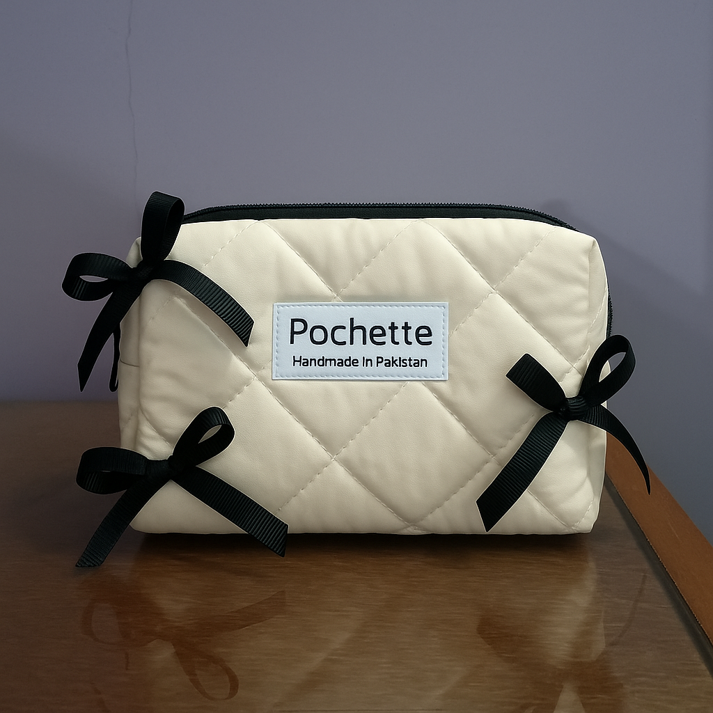 Pink/black Bow beauty bag