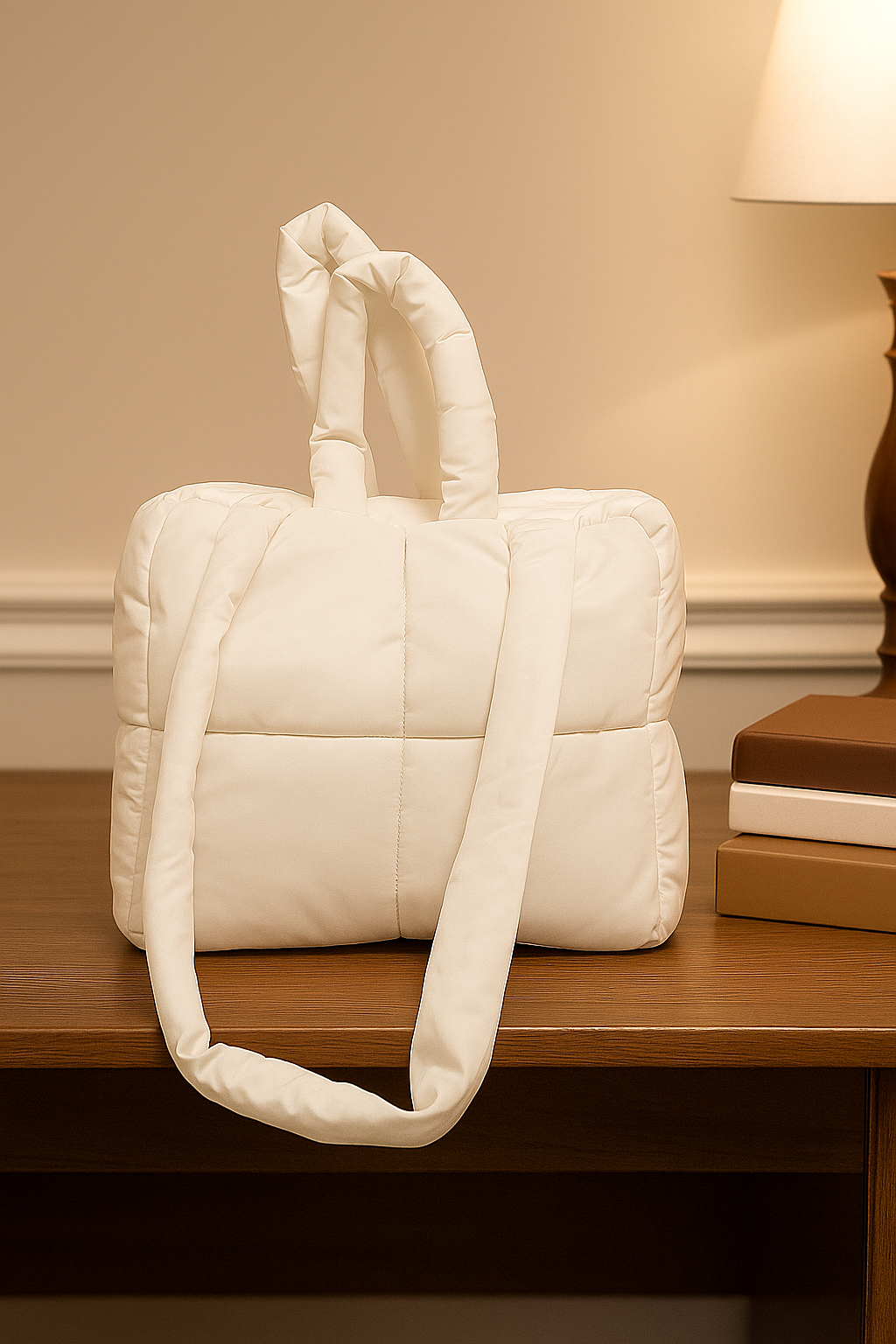 Puffer Quilted Tote Bag With Zipper