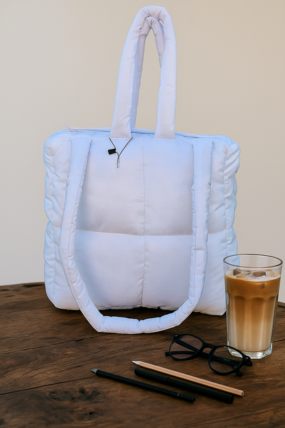 Puffer Quilted Tote Bag With Zipper