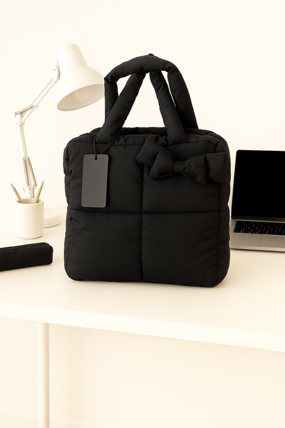 Quilted Puffer Tote Bag with Bow