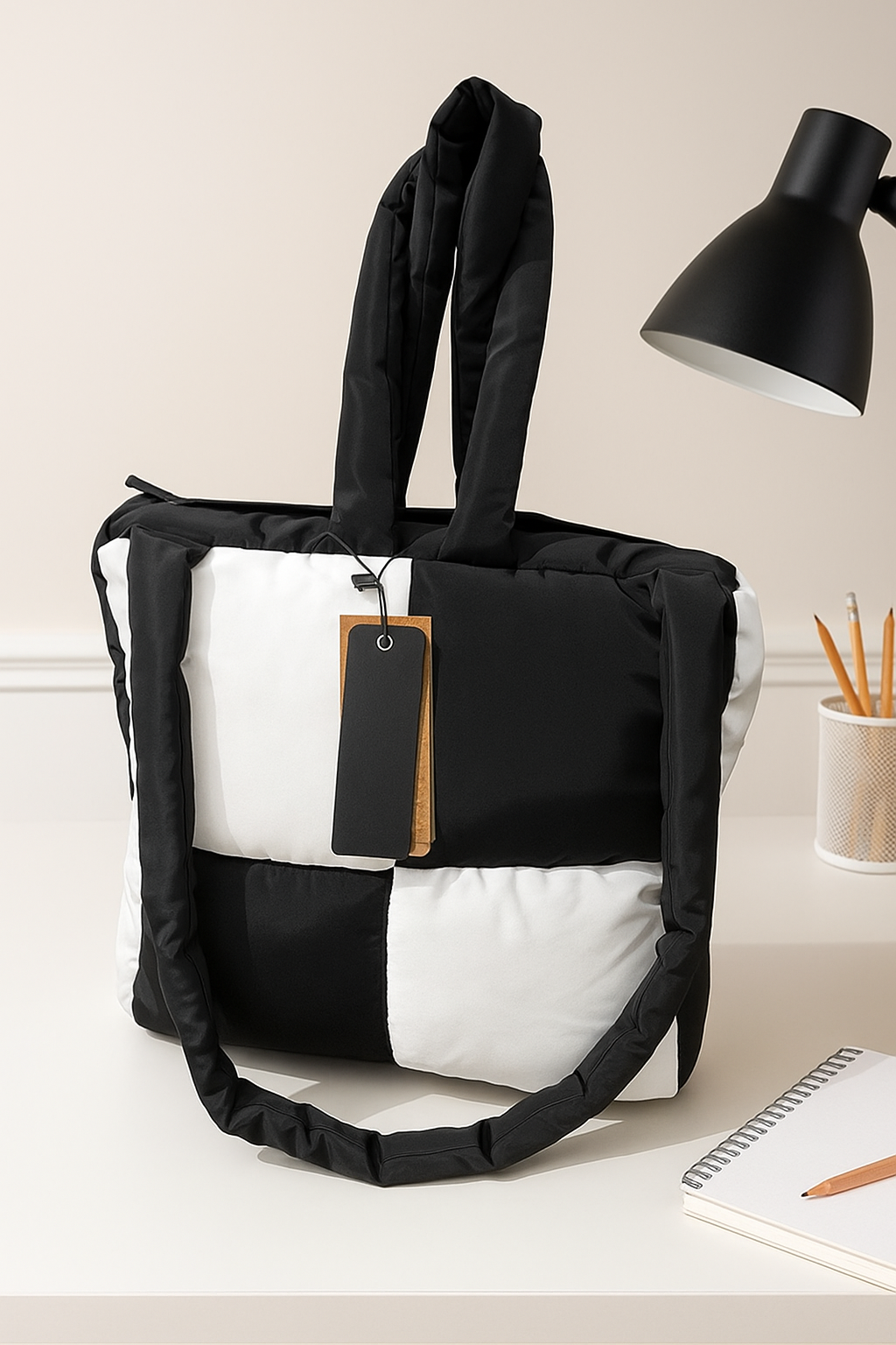 Women's Quilted Checker Square Puffer Bag