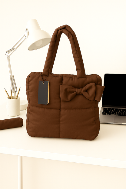 Quilted Puffer Tote Bag with Bow