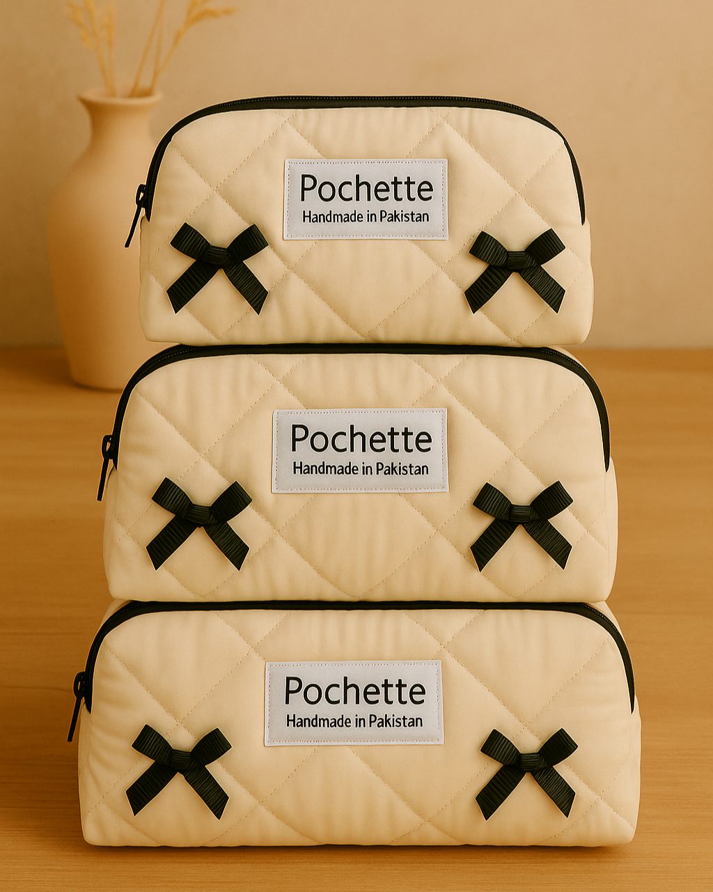 Pink/black Bow beauty bag