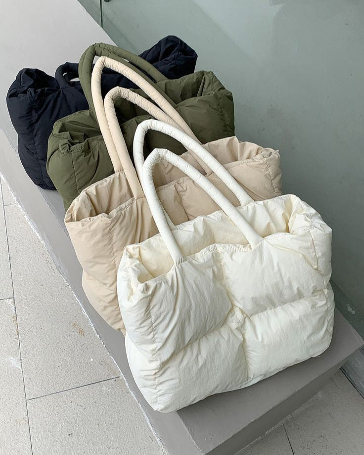 Puffer Quilted Tote Bag With Zipper