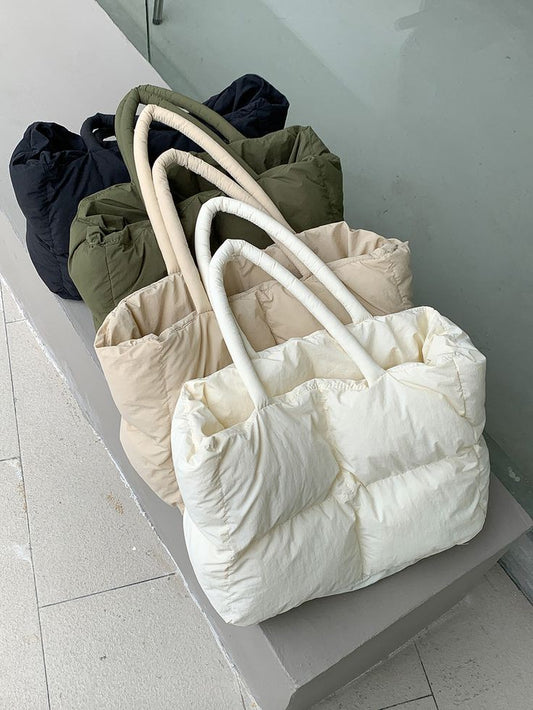 Puffer Quilted Tote Bag With Zipper